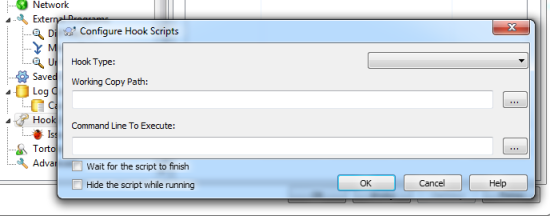 Okno konfiguracji hooków TSVN